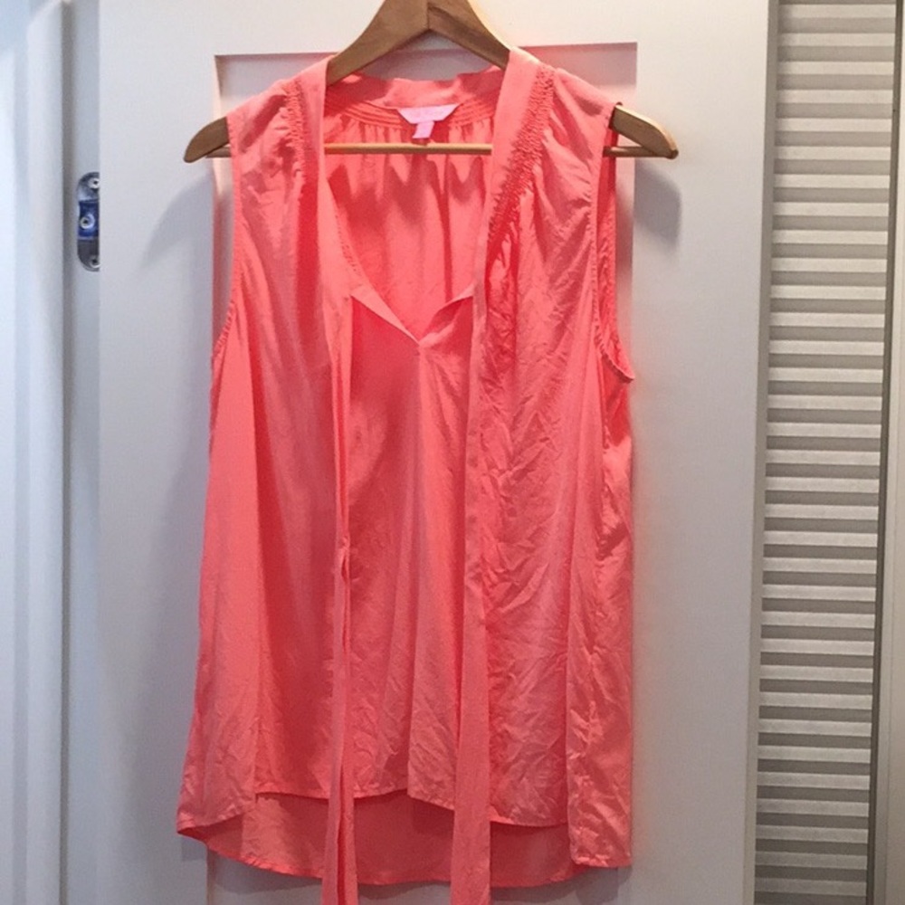 Lilly Pulitzer coral silk sleeveless blouse EUC
